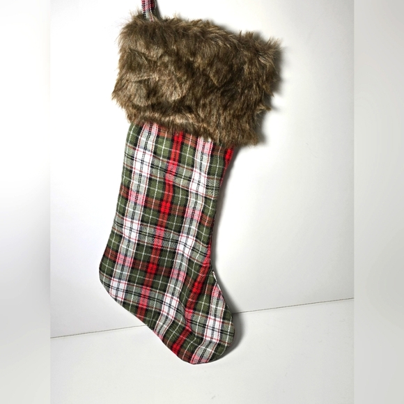 Hobby Lobby Other - Christmas stocking green red plaid multi faux fur nwt